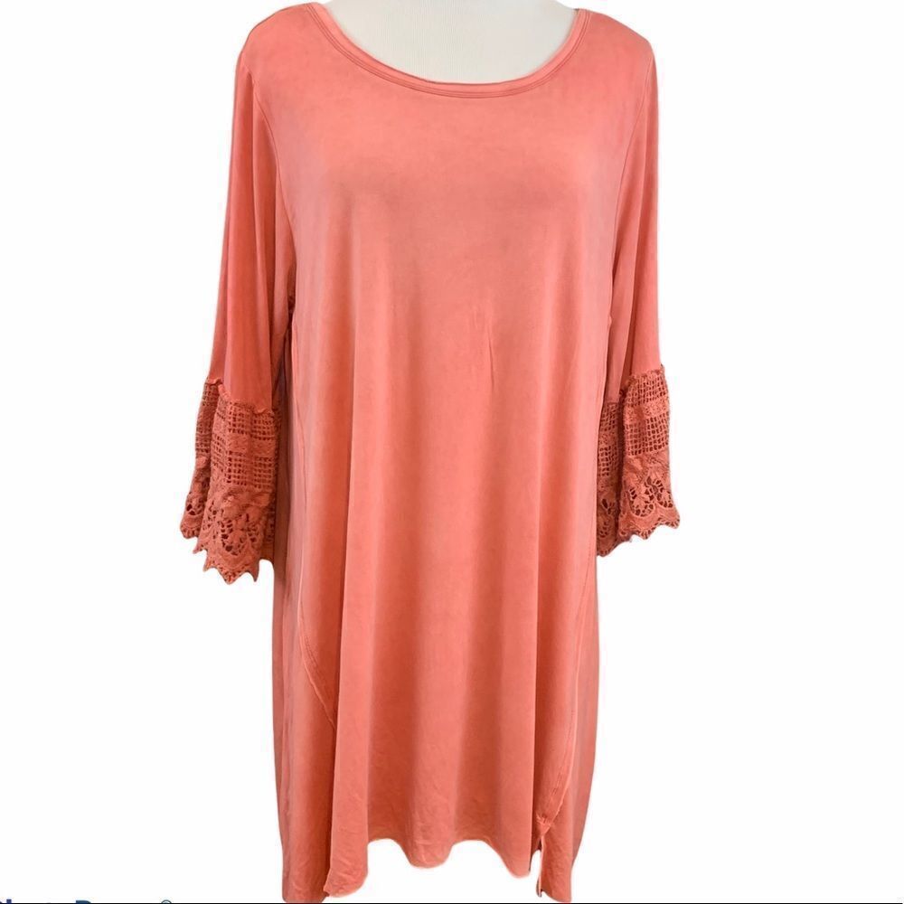 Kori pink tunic dress crochet sleeves